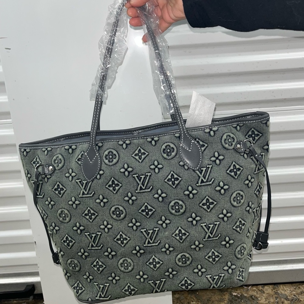 Elegant Denim Lightwash Blue Monogram Tote
